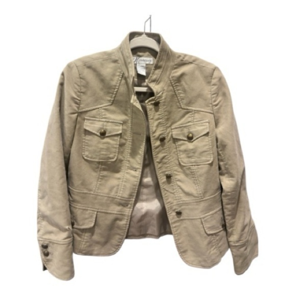Dressbarn Womens Tan Corduroy Utility Military Jacket Khaki‎ S Button Up Pockets